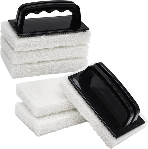 Handled Scrubber Set, Non-Scratch Bathroom Scrubbing Pads, Bathtub Scrubber with Handle, Reusable Cleaning Sponge for Shower Tile, Bathtube, Sink,...