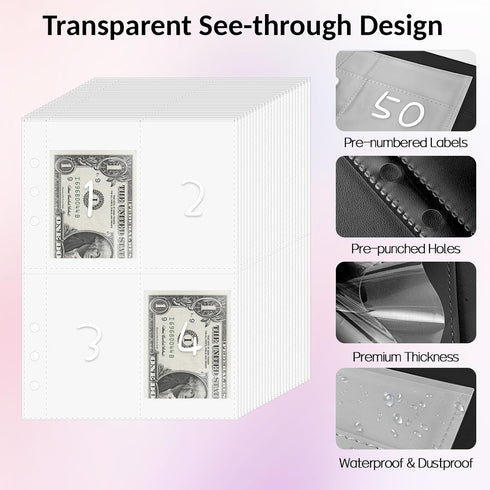 Sooez Savings Kit - 100 Envelopes Money Challenge with Reusable Tracker, A5 Leather Binder, Fun Way to Save $5,050, Green Marble...