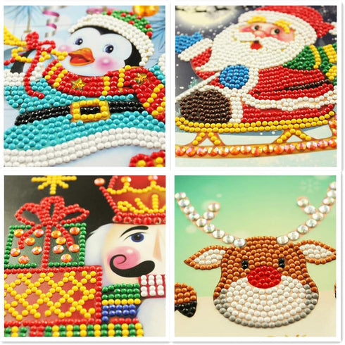 8 Packs Diamond Painting Christmas Cards by Numbers - Christmas Tree, Santa Claus, New Year Greeting Card, Stickers & Gifts...