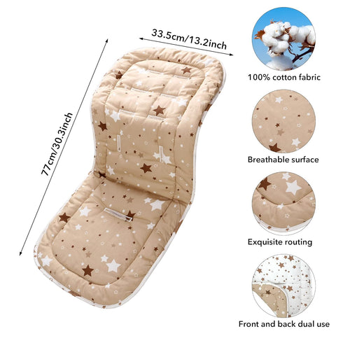 Baby Stroller Cushion,Infant Car Seat Insert-Reversible Universal Breathable and Soft Newborn Stroller Mat, 100% Cotton Cover Toddler Seat Pad Lin...
