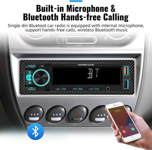 UNITOPSCI Single Din Bluetooth Multimedia Car Stereo Radio Bluetooth Hands-Free Calling Audio Receiver FM Radio Car MP3 Player AUX in/Dual USB Por...