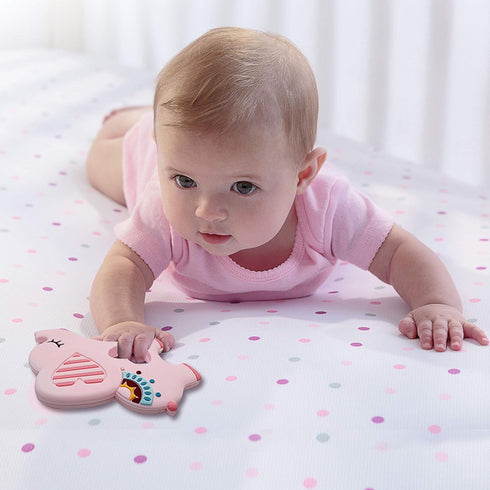 Soft Pink Elephant Teether Toy for Babies 3-6/6-12 Months Silicone Teething Toy Gift for Girls Gum Massager Anxiety Relief Items...