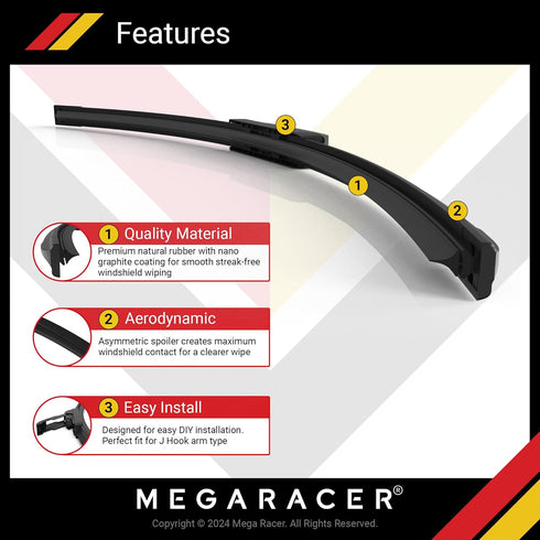 Mega Racer 24"+18" Wiper Blade, Automotive Replacement Windshield Wiper Blades For My Car, Windshield Wipers for Driver and Passenger Side, All Se...
