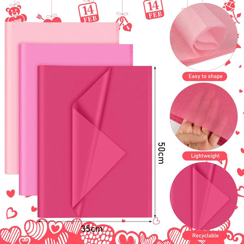 PLULON 90 Sheets Pink Tissue Paper Bulk, Coloured Gift Wrap Tissue Paper Sheets for Packaging Birthday Gift Wrapping Wedding Baby Shower Easter Va...