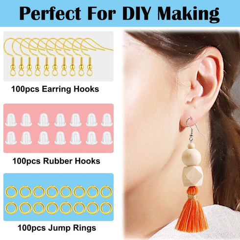 2 Colors Earring Hooks,300 PCS Earring Making Kit, Hypoallergenic Earring Hooks for Jewelry Making?White+Gold?...