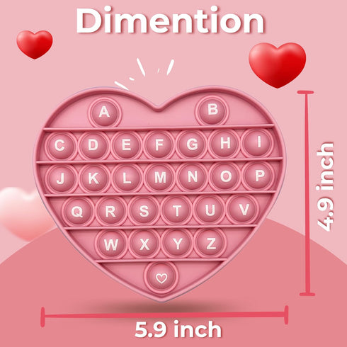 Pink Heart Shaped Pop Bubble Valentines Fidget Toy with Letters and Numbers, Xmas Gift Sensory Toy with Alphabets Kids Birthday Party Classroom Pr...