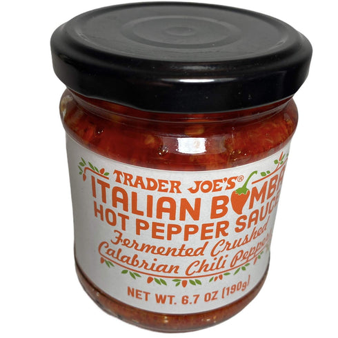 Trader Joe's Italian Bomba Hot Pepper Sauce Fermented Crushed Calabrian Chili Peppers 6.7 oz...