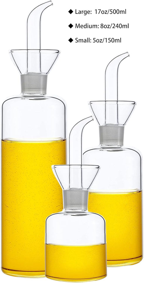HAIZEEN 17oz/500ml Clear Glass Olive Oil Dispenser Bottle - Oil and Vinegar Cruet with Non Drip Pourers and NO Funnel Needed - Olive Oil Carafe De...