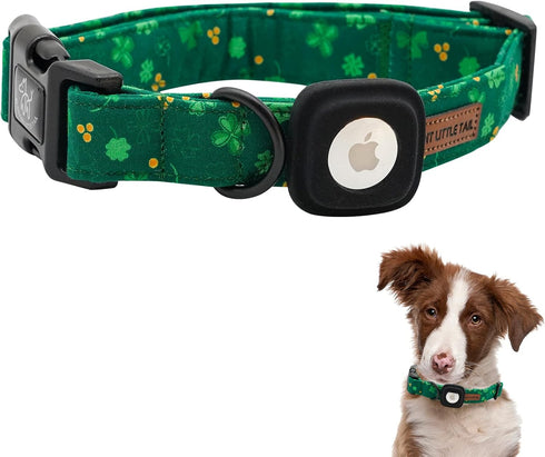 Elegant little tail Airtag Dog Collar, St Patrick's Day Dog Collar Pet with Airtag Holder Holiday Pet Collar Cute Puppy Collar Adjustable Pet Dog ...