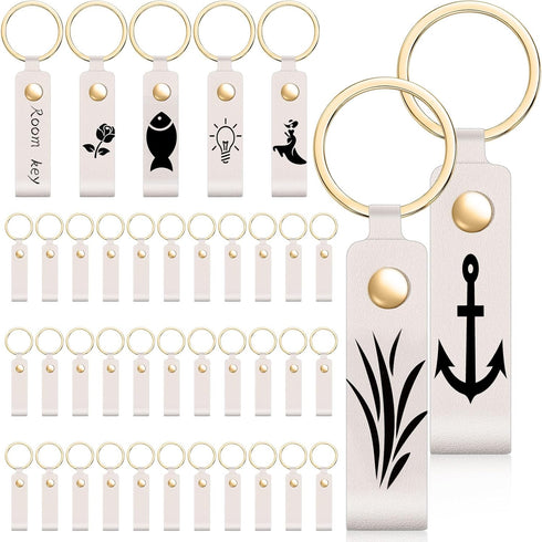 40 Pcs Leather Keychain Ivory White Key Fob with Metal Ring Key Ring for Women Men DIY Craft Laser Engraving Making Working Car Home Strap Holder ...