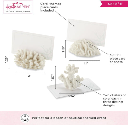 Kate Aspen Seven Seas Coral Place Card Holders - Set of 6 Coastal-Inspired Table Place Cards with Holders - Beach Wedding Decorations - Nautical T...