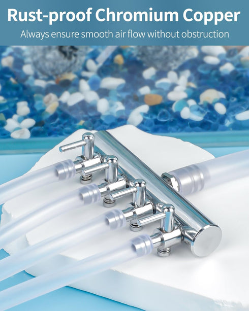 Pawfly Aquarium Air Flow Control Lever Valve 4-Way Fish Tank Air Valve for Air Pump Chromium Copper Manifold Multi-port Air Flow Splitter for 3/16...