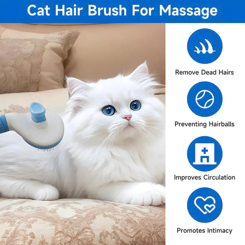 cat brush with release button, indoor cat hair brush that falls off, suitable for long or short haired cats, cat beauty brush for kittens, cat com...