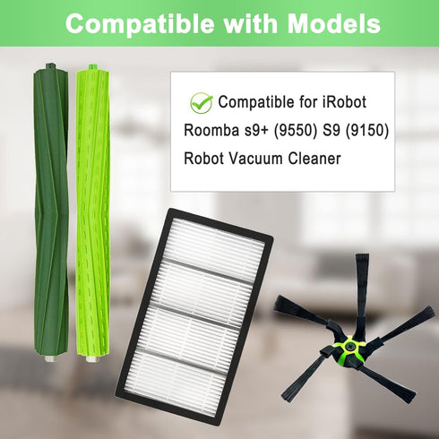 9 Pack Roomba s9 Replacement Parts Compatible for iRobot Roomba s9+ (9550) S9 (9150) Robot Vacuum Cleaner, 1 Set Rubber Brush,4 Filters,4 Side Bru...