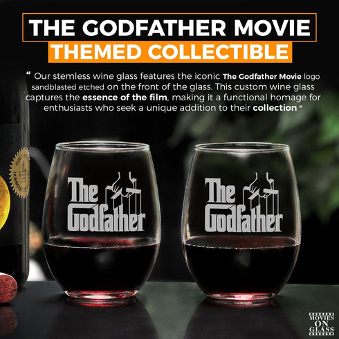 The Godfather Etched Stemless Wine Glass - Officially Licensed, Premium Quality, Handcrafted Glassware, 15oz. - Perfect Collectible Gift for Movie...