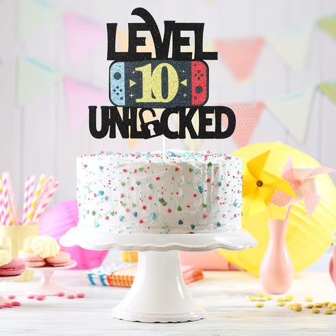 Level 10 Unlocked Game Birthday Cake Topper - Video Game Boy's 10th Birthday Game On Party Cake Supplies - Gaming Level Up Winner Party Decoration...