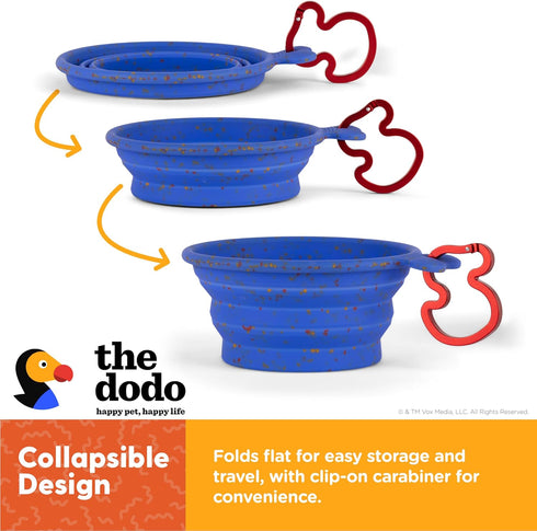 The Dodo Collapsible Dog Bowl, Blue; Travel Dog Bowl That Folds Flat and Clips with Carabiner for Easy Storage and Carry...