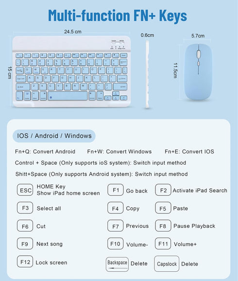 Wireless Keyboard and Mouse Combo, Cute Bluetooth Keyboard with Slicent Mouse, 3 Adjustable DPI, 2.4G USB Slim Keyboard Mouse Set for Windows for ...