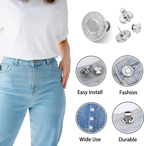MUNAN 12 Sets Button Pins for Loose Jeans, No Sew No Tools Required Replacement Snap Buttons, Reusable and Removable Waist Adjustable Metal Pants ...