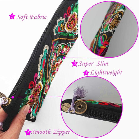 Clutch Purse, Embroidery Flower Clutch Handbag Evening Bags Handbags Wristlet Clutches Bag Wallet Summer Beach Bag for Women...
