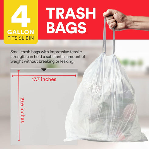 Small Trash Bags 4 Gallon Trash Bags Drawstring - 57 White Unscented Small Garbage Bags | Waste Basket Plastic Trash Can Liners | Bathroom House C...