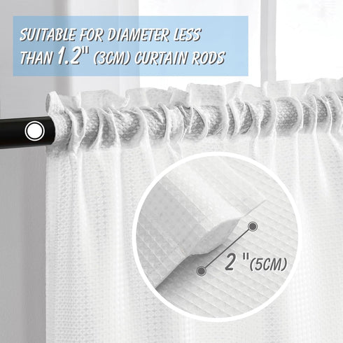 Home Queen Waffle Curtain Valance Window Treatment for Kitchen Bathroom Window, Straight Window Valance, Set of 1, 60 X 16 Inch, Solid White...