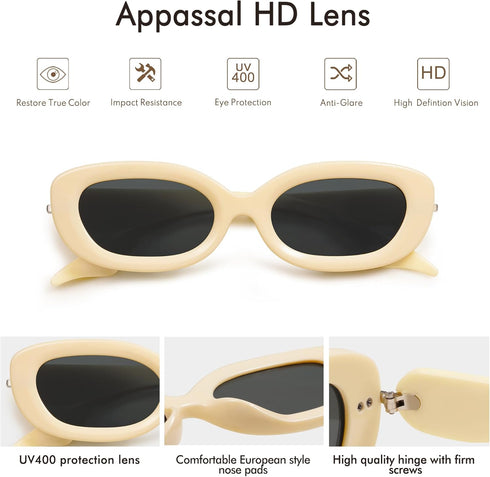 Retro Oval Sunglasses for Women Trendy Sun Glasses Classic Shades 90s Sunnies AP3651 Yellow/Grey...