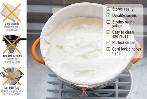 Greek Yogurt Strainer Pouch, Organic Cotton (16"X9") / Reusable Cheesecloth Alternative...