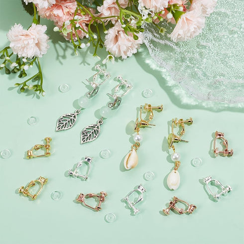 1 Box 24Pcs Screw Back Earring Converter Silver Earrings Clip Back Brass Painless Real 18k Gold Plated Earring Clip with Pad Non Pierced Earring F...