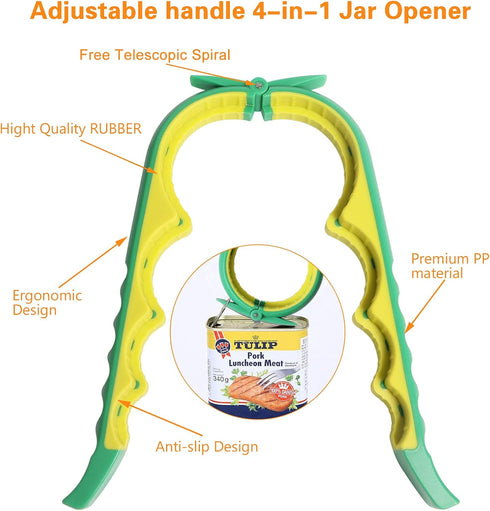 Jar Opener Bottle Opener for Weak Hands, 5-in-1 Multi-Functional Can Opener Bottle Opener Kit with Silicone Handle, Easy to Use for Children, Elde...
