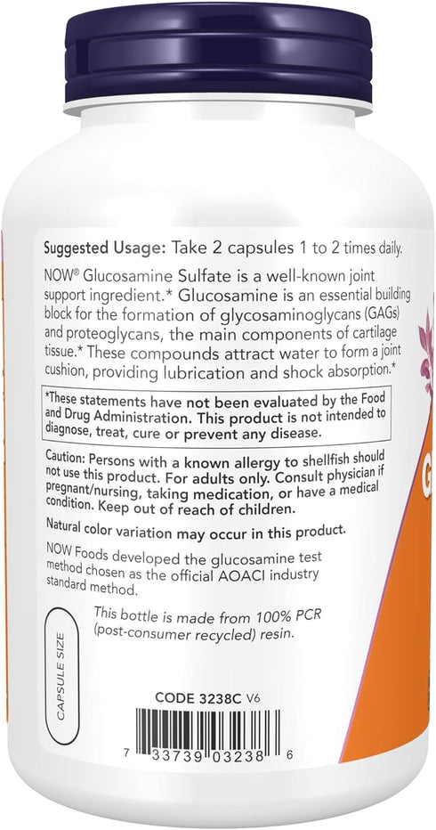 NOW Supplements, Glucosamine Sulfate 750 mg, with UL Dietary Supplement Certification, 240 Veg Capsules...