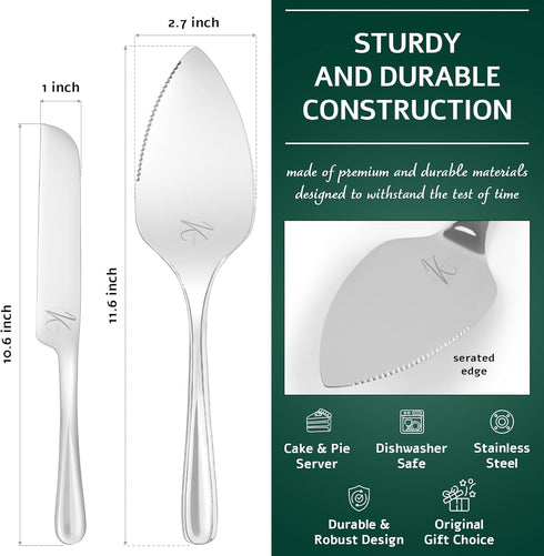 Wedding Cake Knife and Server Set – 2-Pcs Cake Cutter and Cake Server Spatula – Food Grade Stainless Steel Cake Serving Set for Home, Special Even...
