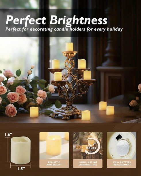 Homemory 24Pack Flickering Flameless Votive Candles, 200+Hour Electric Fake Candles, Battery Operated LED Tealight for Wedding Decor, Outdoor, Tab...