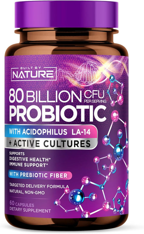 80 Billion CFU Probiotic - Daily Digestive Gut Health Supplement for Men & Women - Lactobacillus acidophilus, Bifidobacterium & Prebiotics - Non-G...