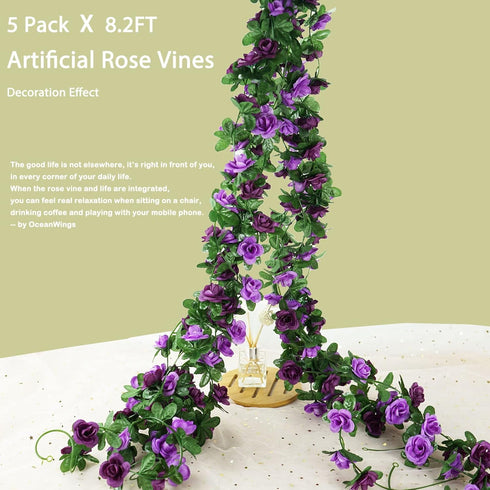 4 Pcs 33 Ft Fake Rose Vine Flowers Plants Artificial Flower Hanging Rose Ivy Home Hotel Wedding Party Garden Art Decor Garden Craft Arrangement De...