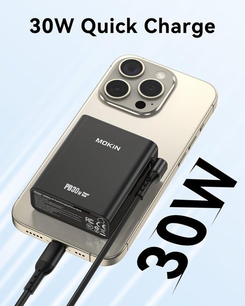 MOKiN Fast Charging 30W Portable Power Bank, 10,000mAh Battery Pack Charger, USB C PD3.0 QC4.0 with Digital Display, USB C Cable, 1 USB C, 1 USB A...