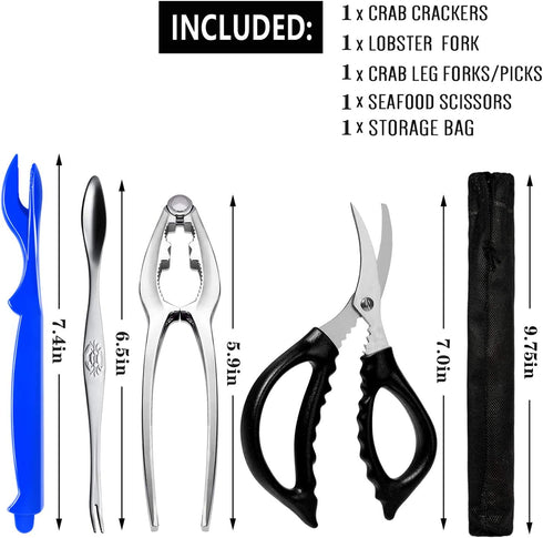 Crab Crackers and Tools Stainless Steel Lobster Crackers and Picks Set Forks Nut Cracker Set Opener Shellfish Lobster Crab Leg Crackers...
