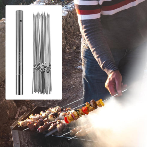 Stainless Steel Kabob Skewers?Barbecue Skewers, Portable Stainless Steel Barbecue Stick Storage Tubes for BBQ Parties and Outdoor Cooking Reusable...