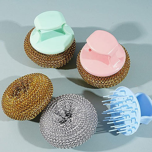 Stainless Steel Sponges Wool Scrubbers, Individually Wrapped Cleaning Sponges Metal Wire Scourer Heavy Duty Scrubbing Scouring Pad with Handle for...
