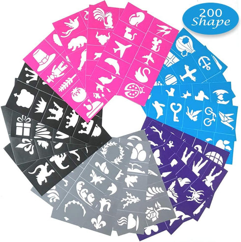 Face Painting Stencils for Kids, 200 Pieces Professional Reusable Body Paint Stencils Temporary Tattoos for Girls Boys Parties Sleepovers Birthday...