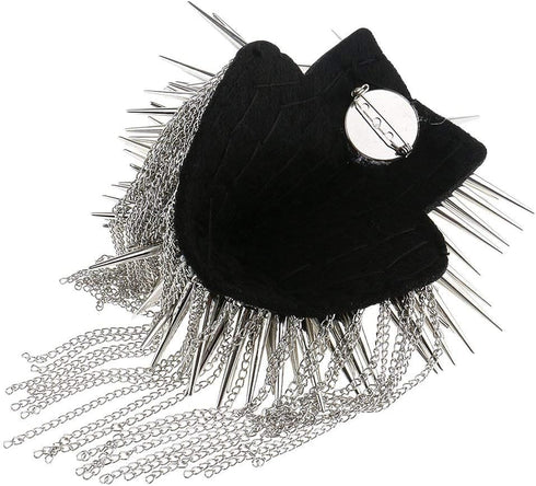 1 Pair Shoulder Epaulet Crystal Rhinestone Punk Rivet Tassels Shoulder Board Arm Badge Brooch Gifts - Silver...