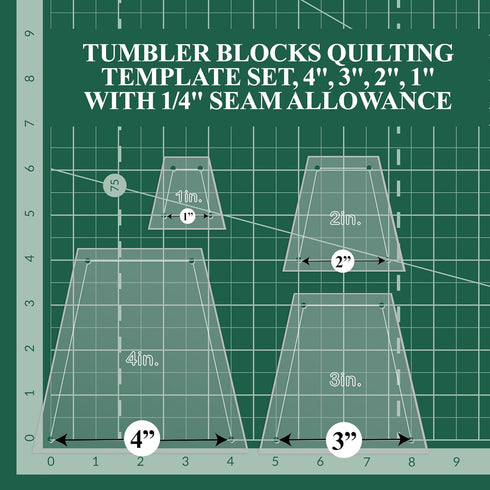 Quilting Acrylic Template Set | Precision Tools for Quilting Enthusiasts | Tumbler Blocks Design | includes Sizes 4", 3", 2", 1" | 1/8 Clear Acryl...