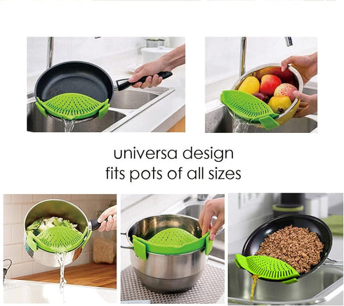 2 Pcs Silicone Clip on Strainer for Pasta Meat Vegetables Fruit, - Fit All Pots and Bowls....