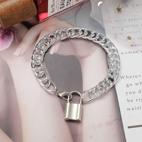 Hip Hop Lock Anklet Bracelet Silver Lock Pendant Ankle Chain Punk Thick Chain Lock Foot Chain Beach Anklet Foot Jewelry Gift for Women Girls...