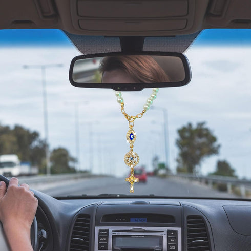Cross Car Charm, Personalized Blessing Rear View Mirror Hanging Decors,car mirror hanging accessories for your car,Religious Gifts for Women (gold...