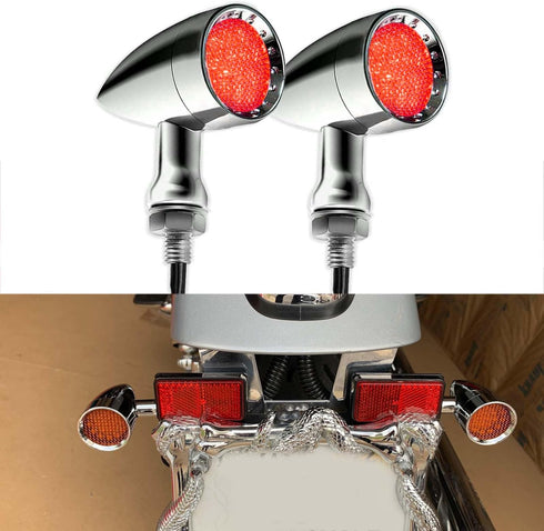 2pcs Chrome 15 LED Motorcycle Stop Brake Running Turn Signal Indicator Red Lights For Harley Honda Chopper (Chrome with net-Red Light)...