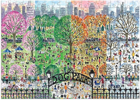 Michael Storrings Dog Park in Four Seasons 250 Piece Wood Puzzle from Galison - Artwork by Bestselling Puzzle Artist Michael Storrings, Thick and ...