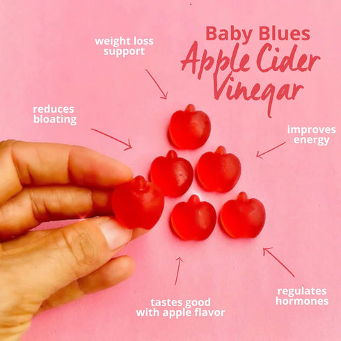 Baby Blues Apple Cider Vinegar Gummies - Vegan, Non-GMO & Gluten-Free, Postpartum Dietary Supplement with Both Vitamin B-6 & B12, 60 Pieces per Bo...