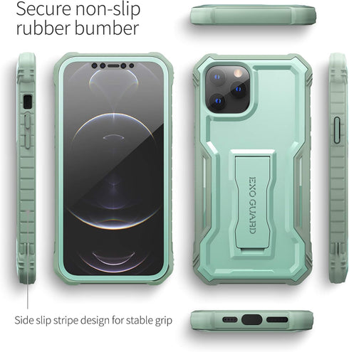 ExoGuard Compatible with iPhone 12 Pro Max Case, Rubber Shockproof Full-Body Cover Case Built-in Screen Protector with Kickstand for iPhone 12 Pro...