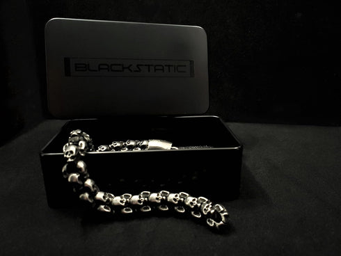 Skull Bracelet - BLACKSTATIC Collection - Premium Men's Vintage Punk Stainless Steel Biker Skull Bracelet....